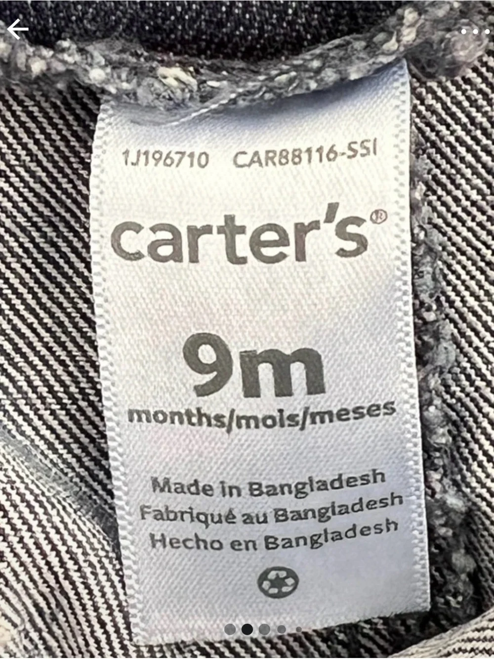 Carter's Kid Denim Overalls with Red Plaid Lining 9 Months